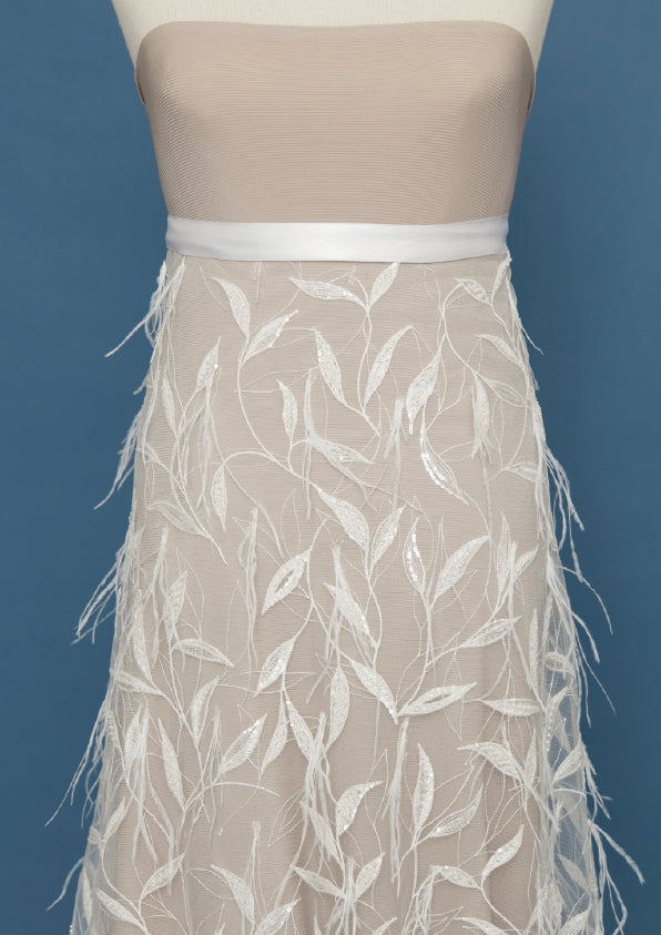 S0451 EMBROIDERED TULLE WITH FEATHERS, SEQUINS AND BEADS
