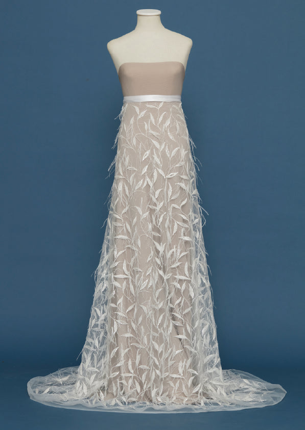S0451 EMBROIDERED TULLE WITH FEATHERS, SEQUINS AND BEADS