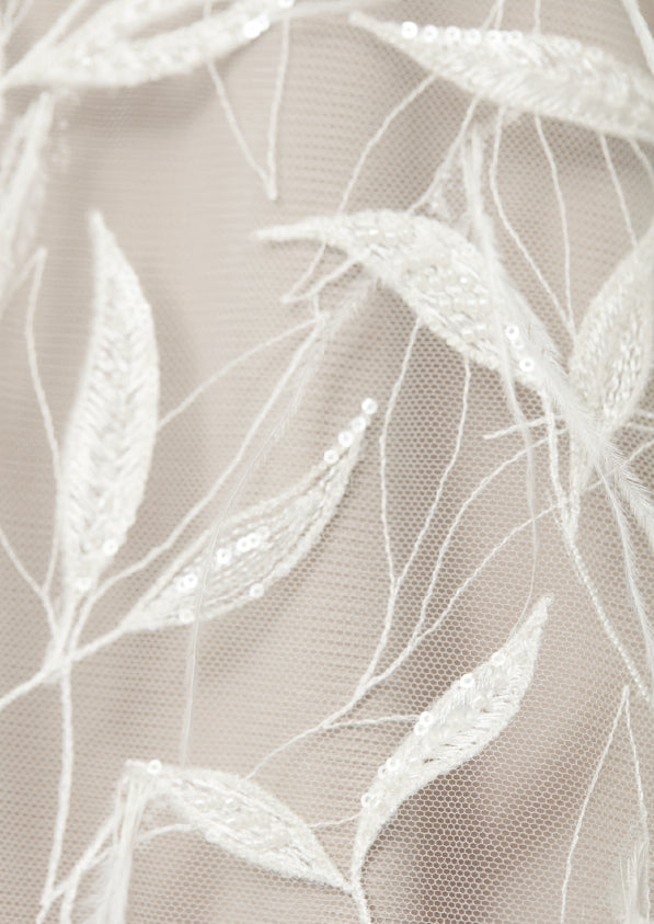 S0451 EMBROIDERED TULLE WITH FEATHERS, SEQUINS AND BEADS