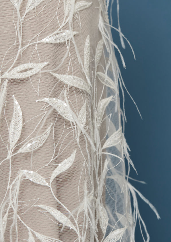 S0451 EMBROIDERED TULLE WITH FEATHERS, SEQUINS AND BEADS