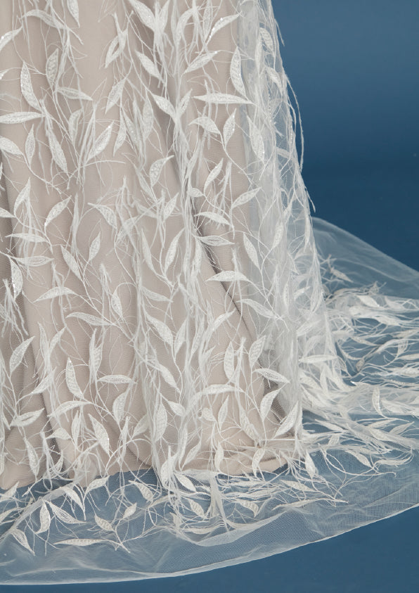 S0451 EMBROIDERED TULLE WITH FEATHERS, SEQUINS AND BEADS