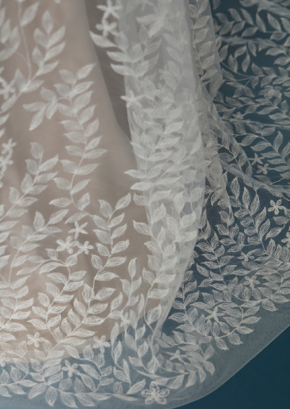 S0471 EMBROIDERED TULLE WITH LEAVES