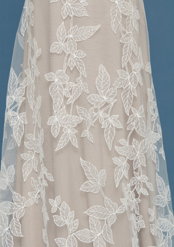 S0478 EMBROIDERED TULLE WITH LEAVES