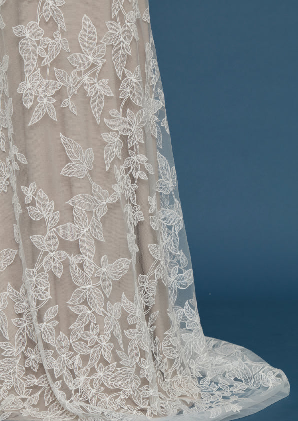 S0478 EMBROIDERED TULLE WITH LEAVES