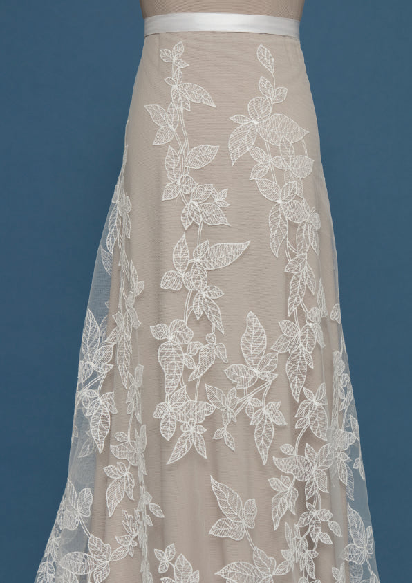 S0478 EMBROIDERED TULLE WITH LEAVES