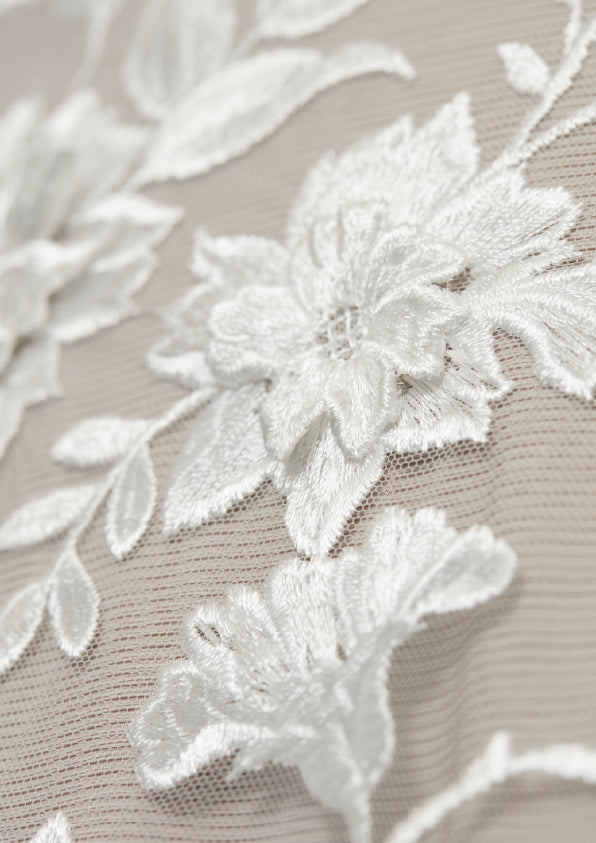 S0484 EMBROIDERED TULLE WITH 3D FLOWERS