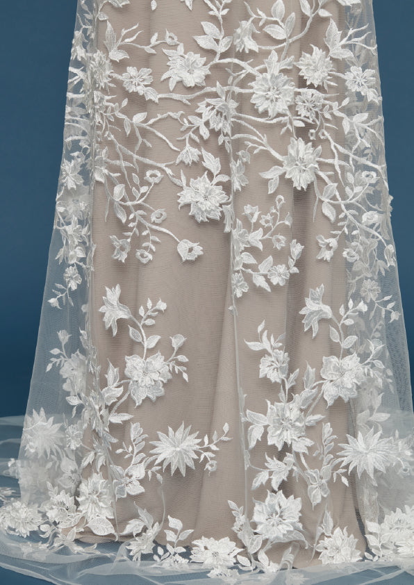 S0484 EMBROIDERED TULLE WITH 3D FLOWERS