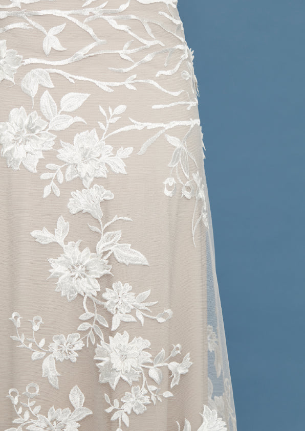 S0484 EMBROIDERED TULLE WITH 3D FLOWERS