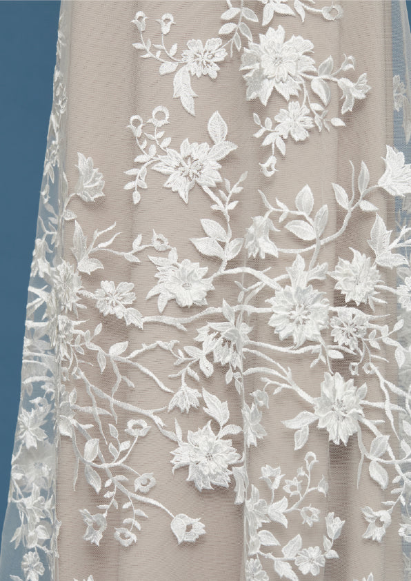 S0484 EMBROIDERED TULLE WITH 3D FLOWERS