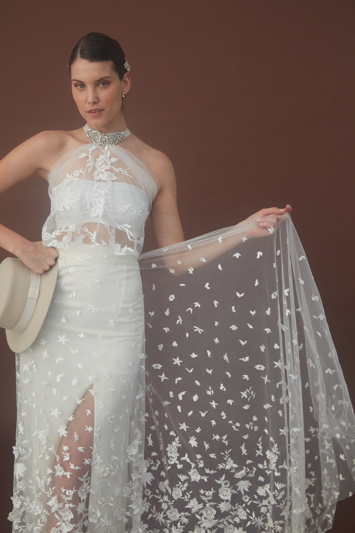 S0082 EMBROIDERED TULLE WITH 3D FLOWERS