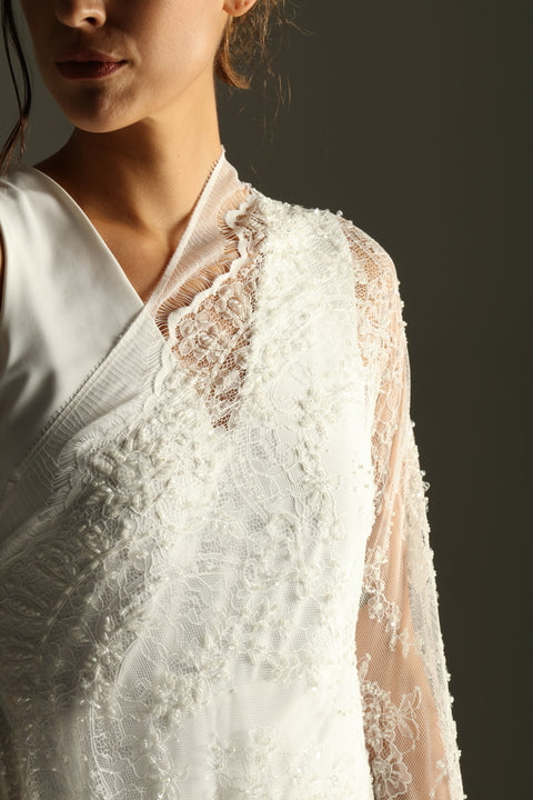S0249 CHANTILLY EMBROIDERY LACE WITH BEADS (Sold by cloth)