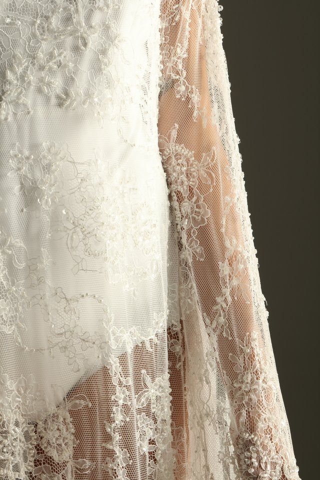 S0249 CHANTILLY EMBROIDERY LACE WITH BEADS (Sold by cloth)