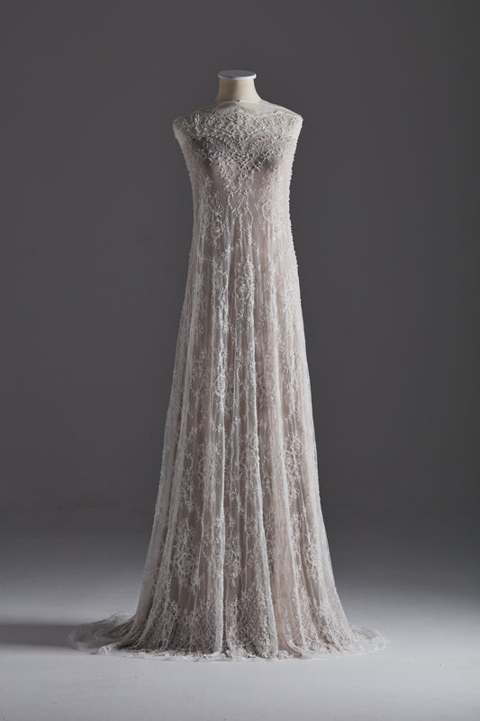 S0249 CHANTILLY EMBROIDERY LACE WITH BEADS (Sold by cloth)