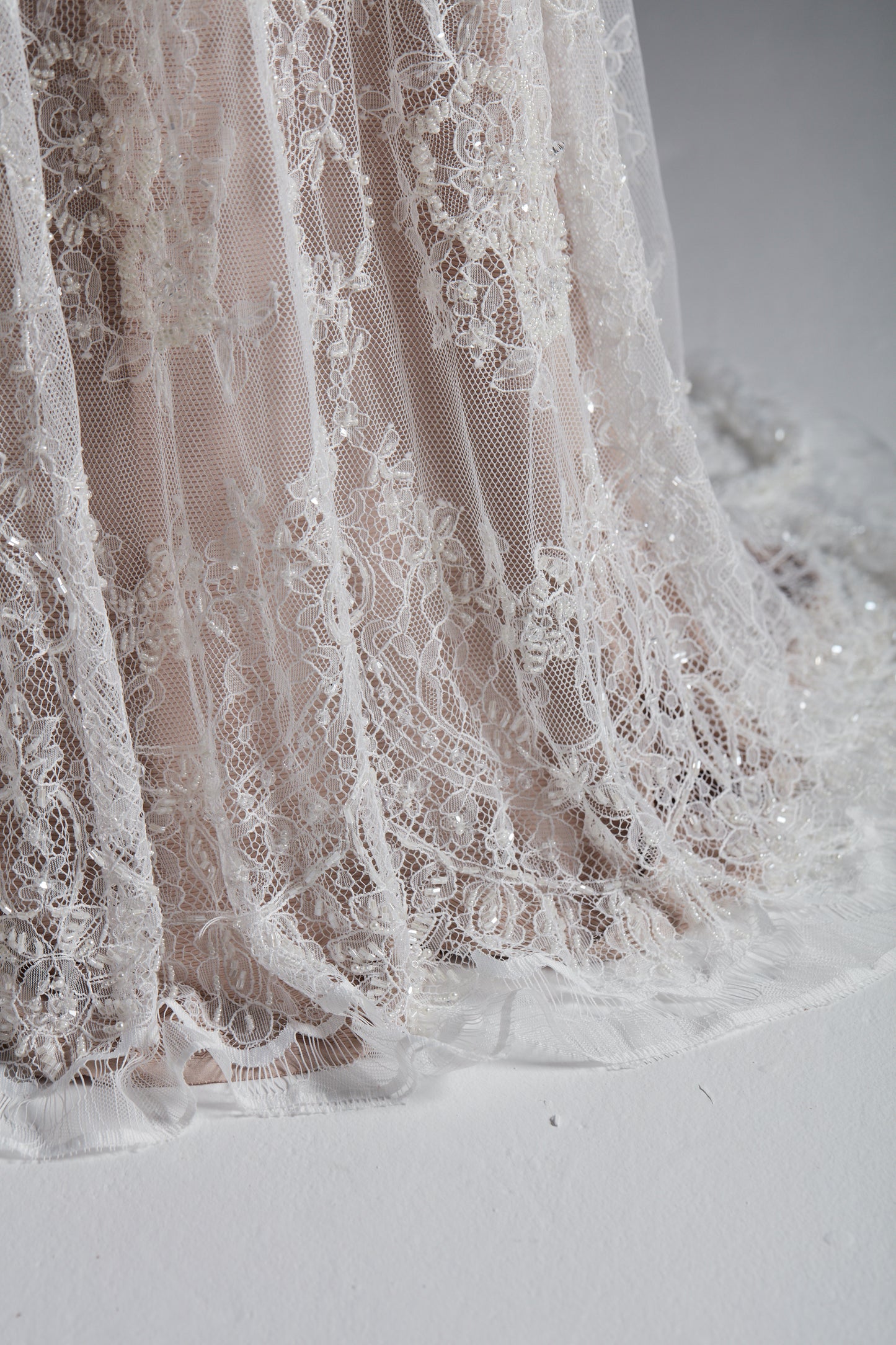 S0249 CHANTILLY EMBROIDERY LACE WITH BEADS (Sold by cloth)