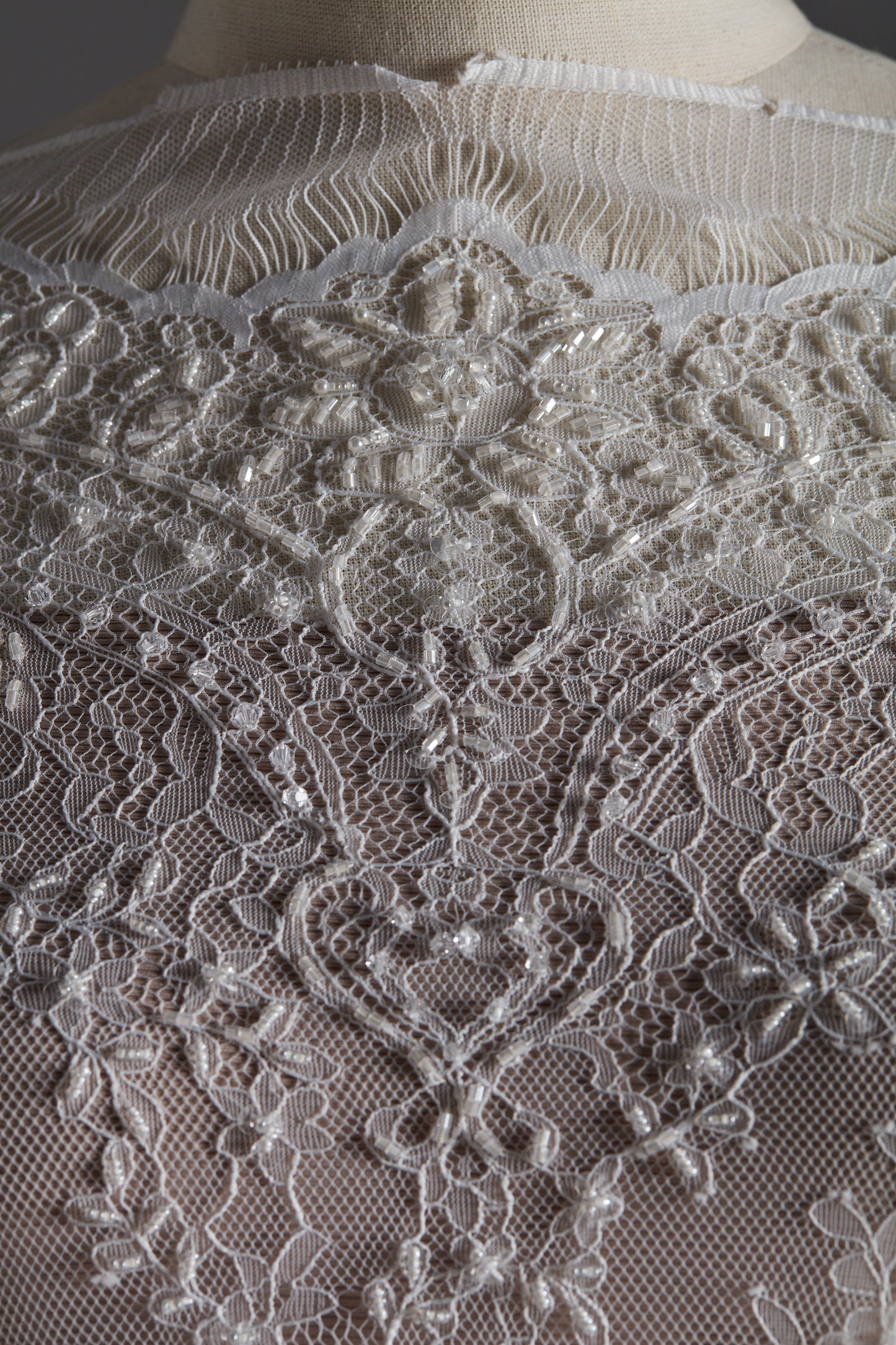 S0249 CHANTILLY EMBROIDERY LACE WITH BEADS (Sold by cloth)