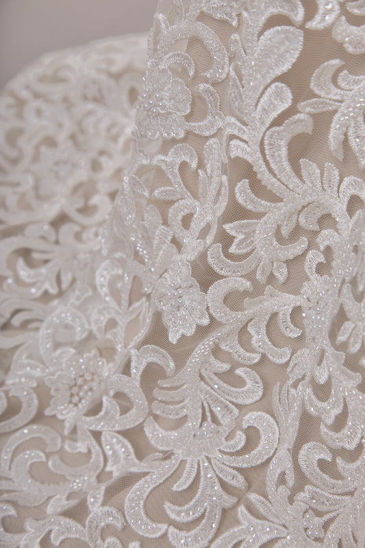 S0660 - Embroidered Tulle with Sequins, Beads and Pearls