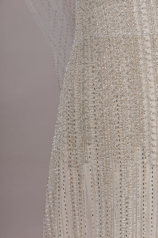 S0605 EMBROIDERY TULLE WITH SILVER BEADS