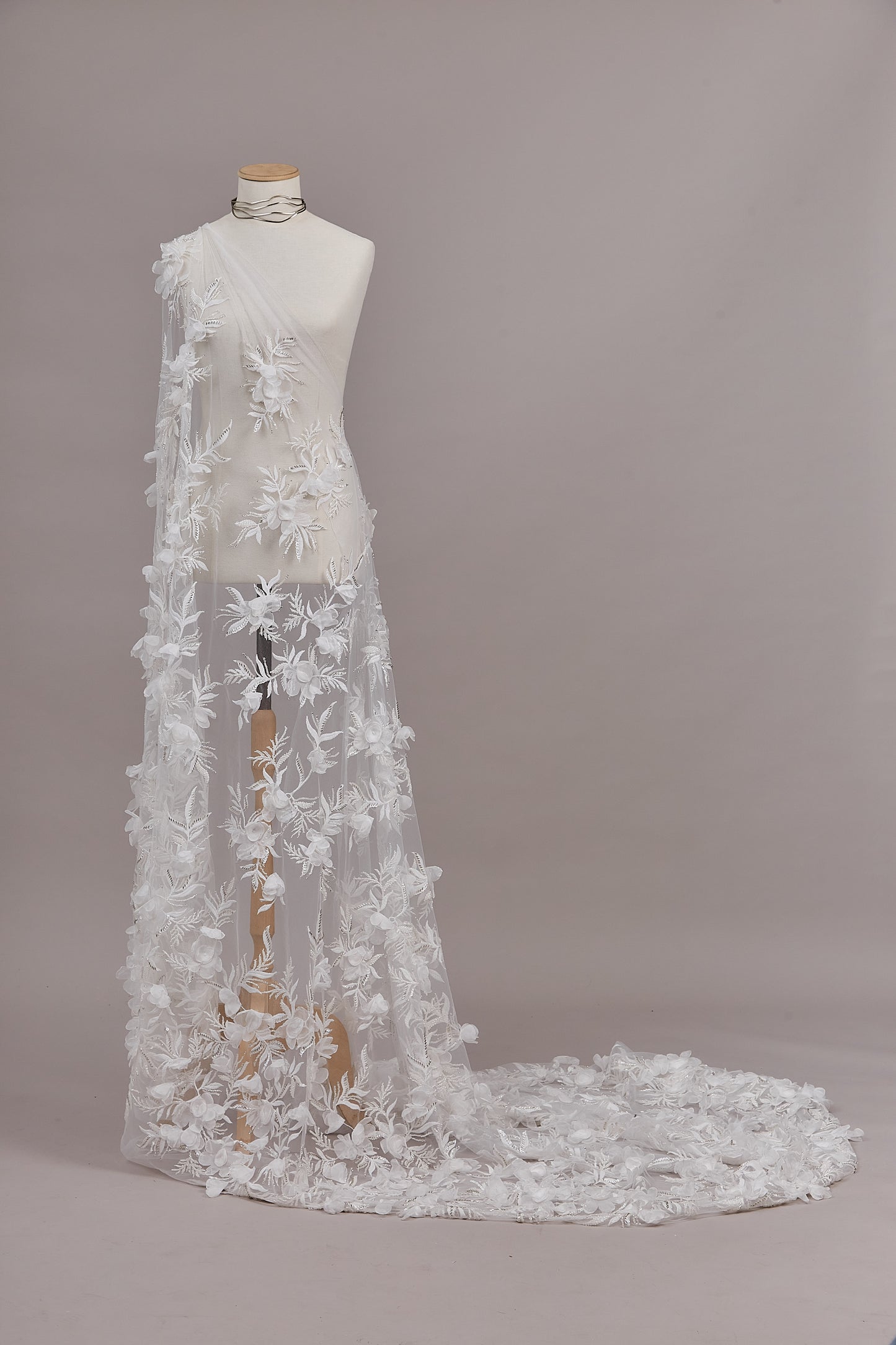 S0606 EMBROIDERY TULLE WITH 3D FLOWERS AND SILVER BEADS