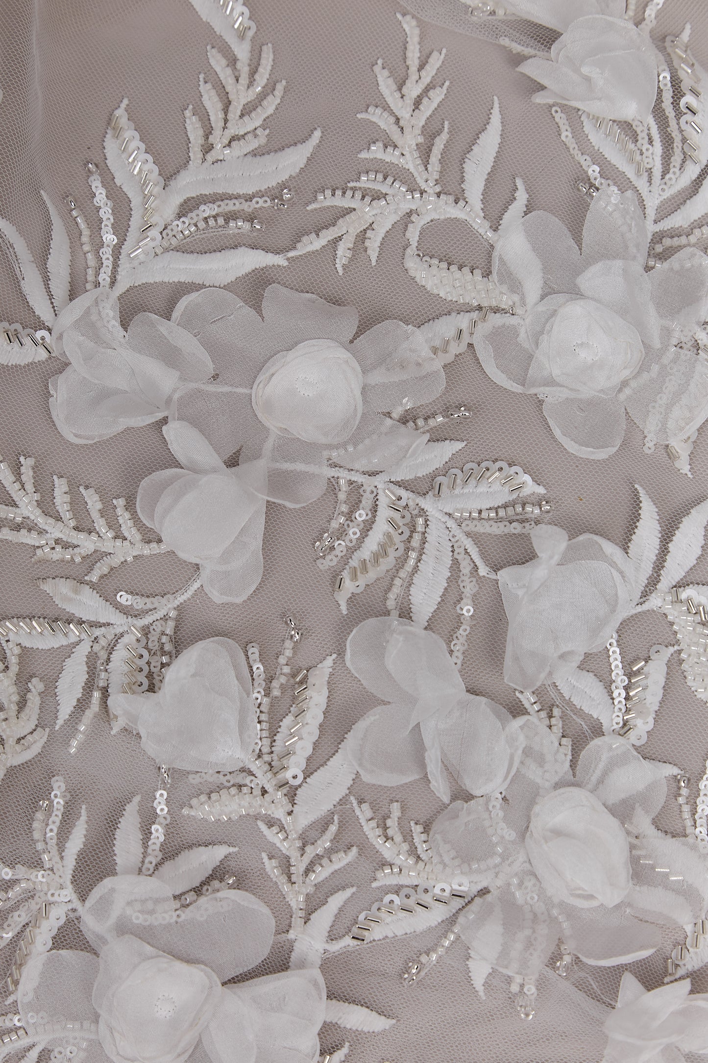 S0606 EMBROIDERY TULLE WITH 3D FLOWERS AND SILVER BEADS