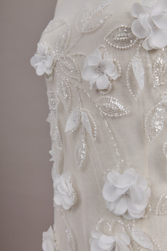 S0613 EMBROIDERY TULLE WITH 3D FLOWERS