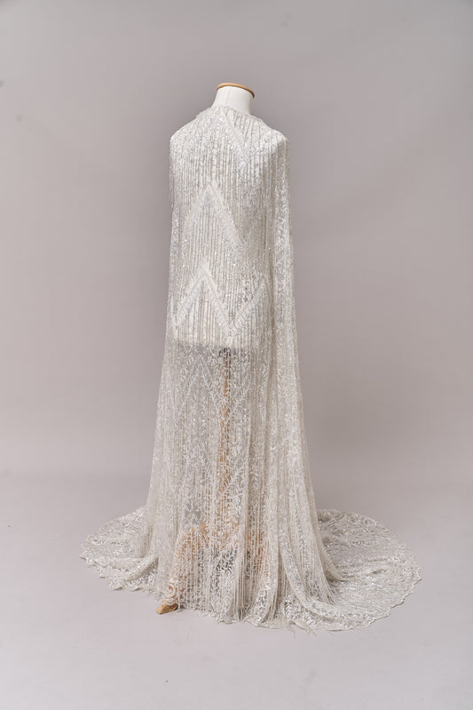676 Silver - Embroidered tulle with lurex, silver beads, and silver sequins