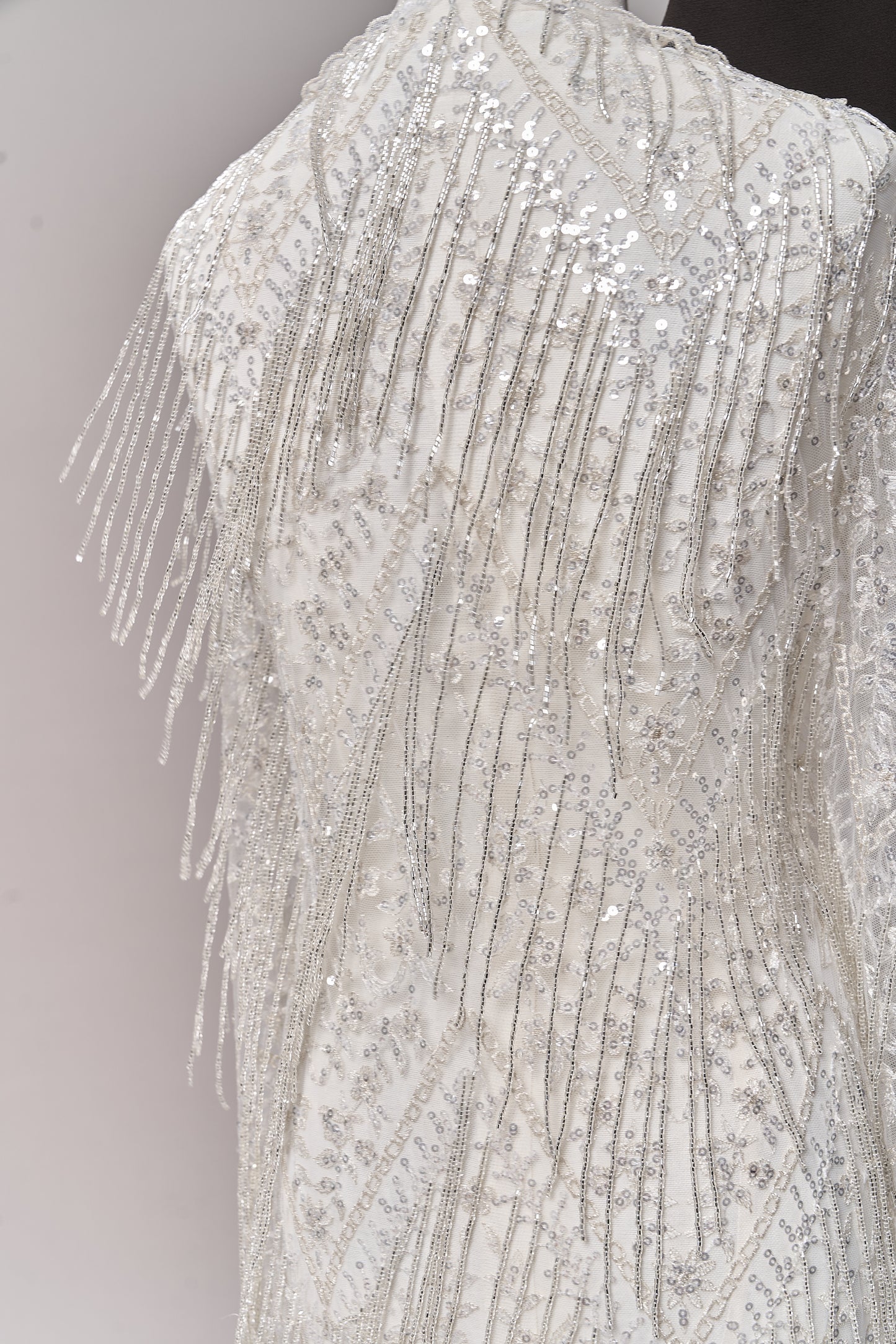 676 Silver - Embroidered tulle with lurex, silver beads, and silver sequins