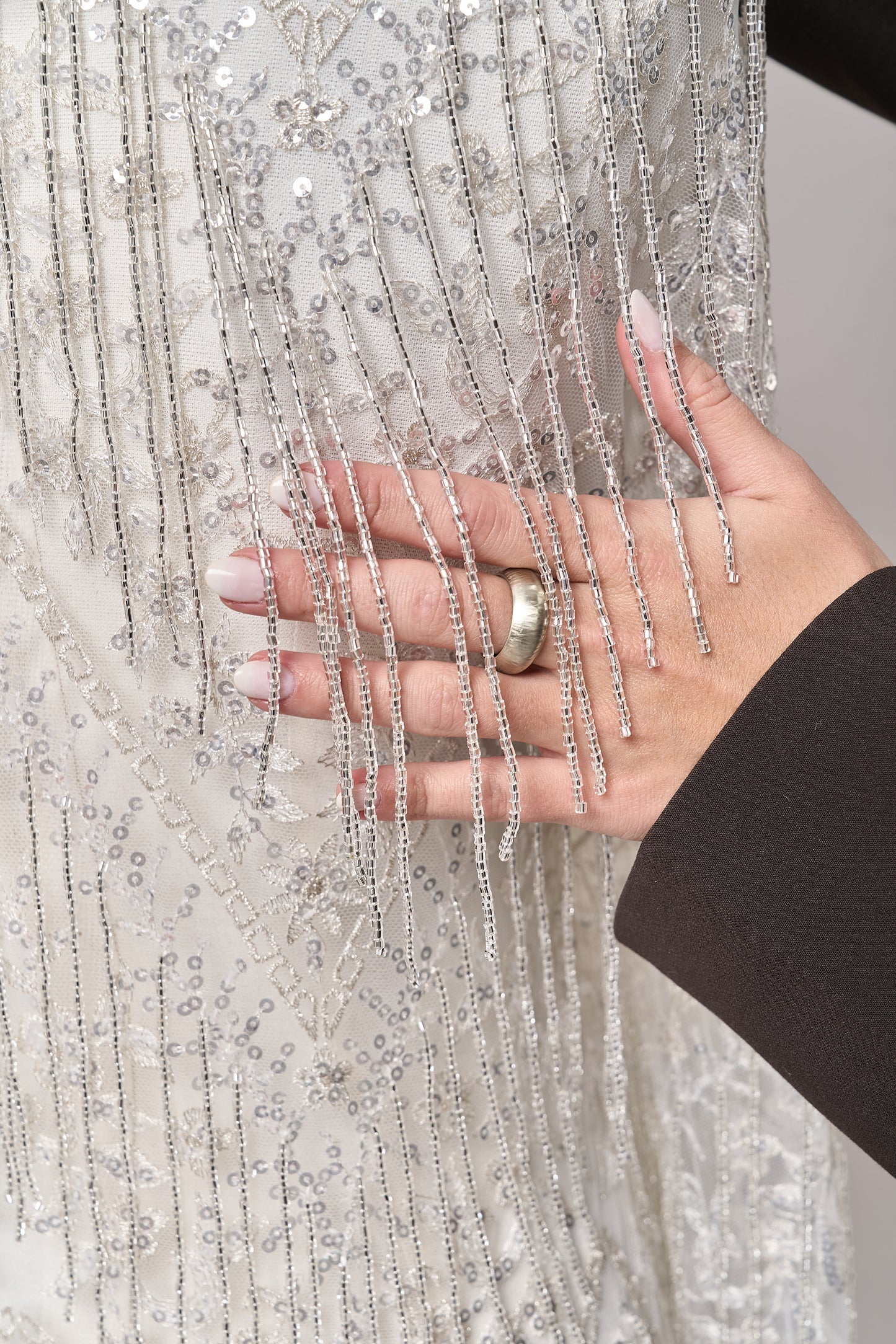 676 Silver - Embroidered tulle with lurex, silver beads, and silver sequins