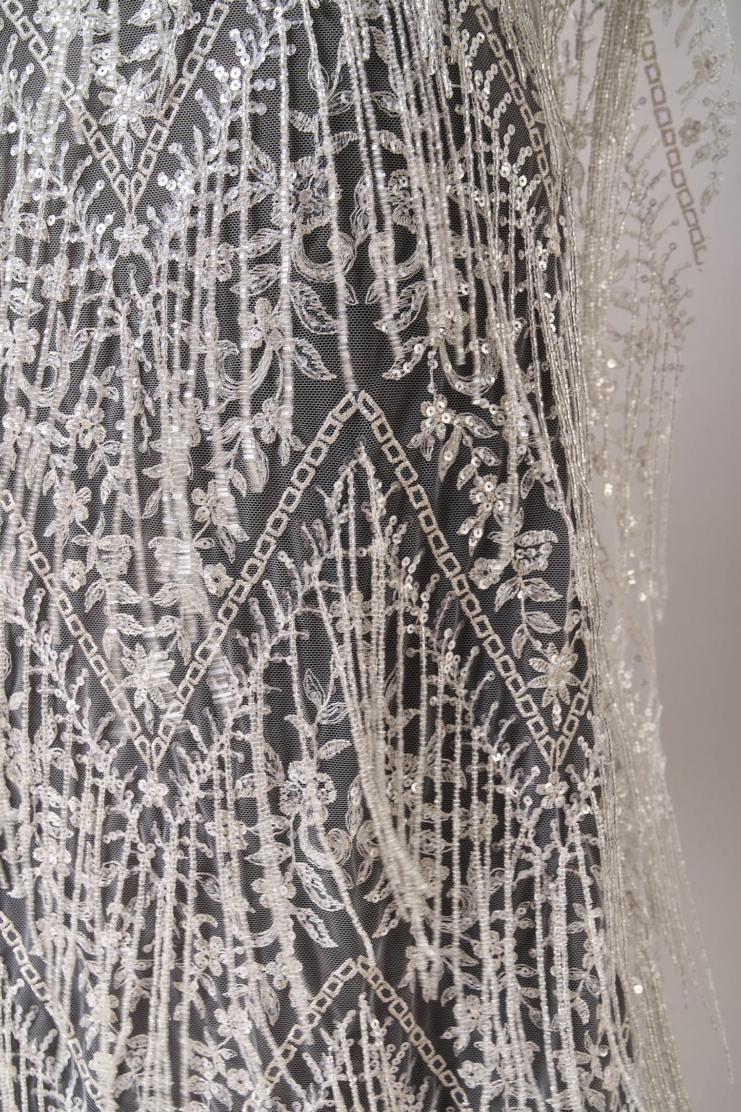676 Silver - Embroidered tulle with lurex, silver beads, and silver sequins
