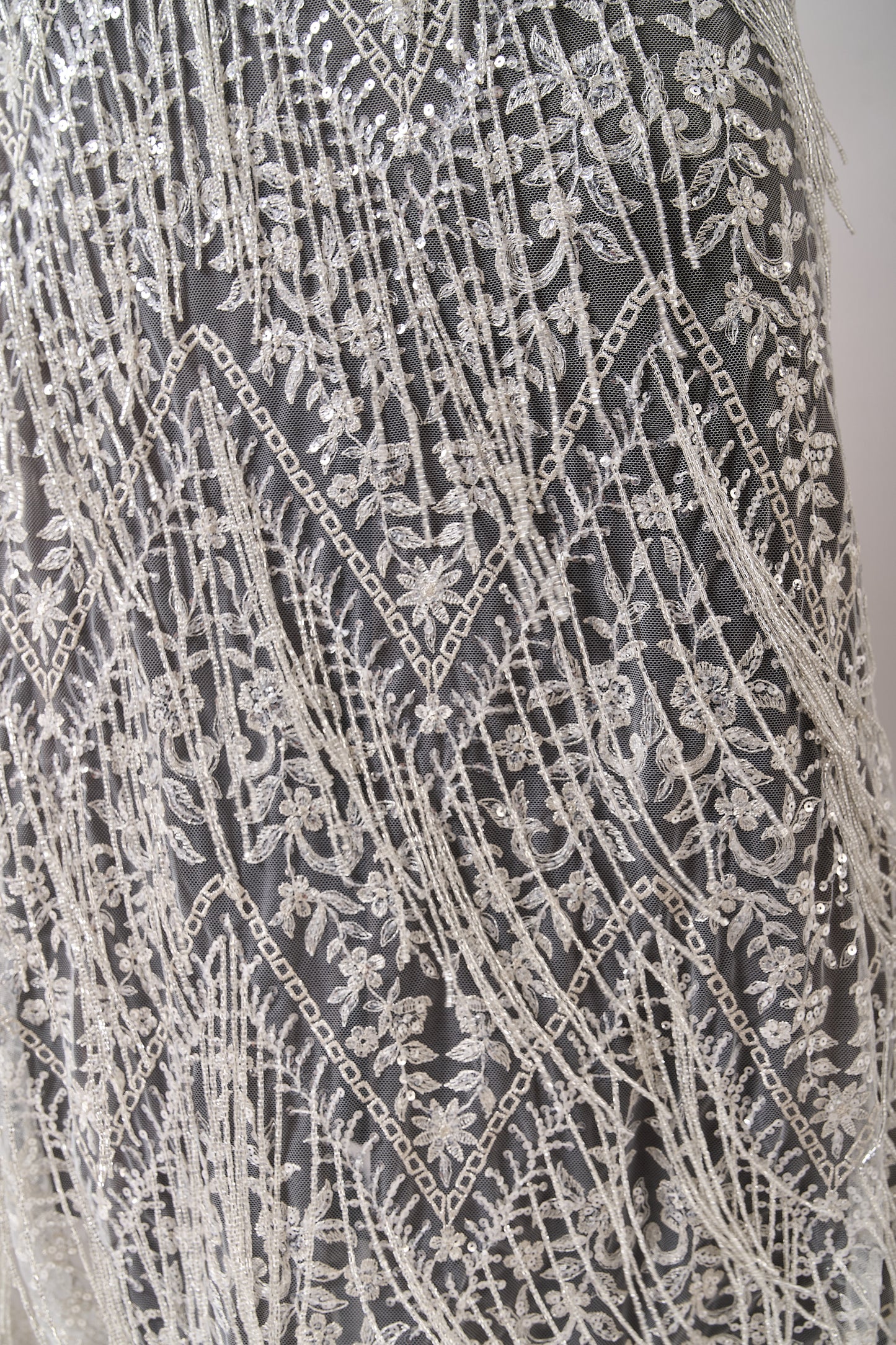 676 Silver - Embroidered tulle with lurex, silver beads, and silver sequins