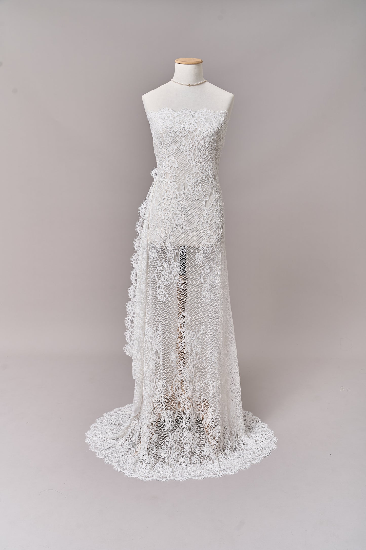 S0678 - Embroidered lace with off-white bugle, transparent rhinestones, and transparent sequins