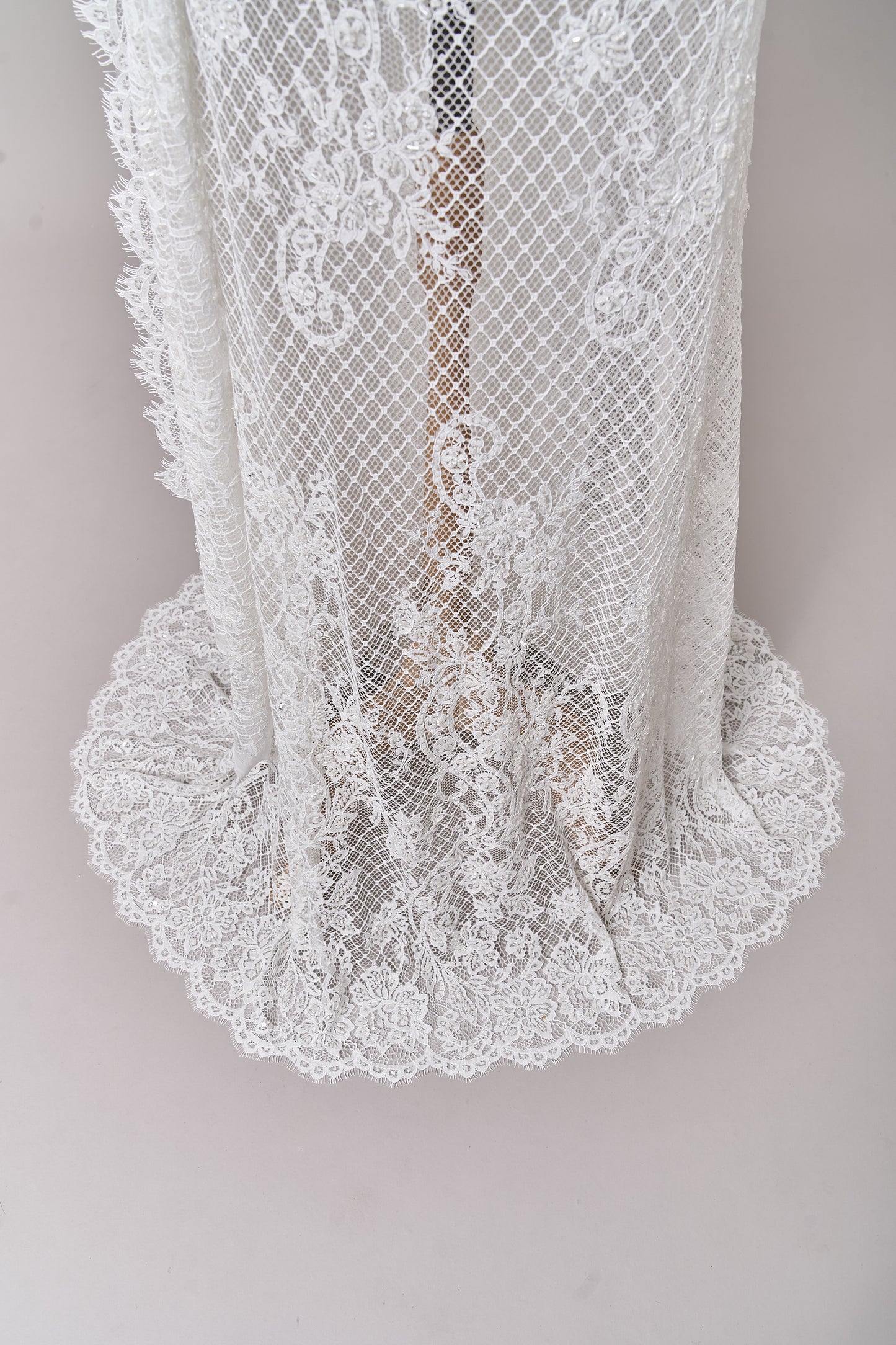 S0678 - Embroidered lace with off-white bugle, transparent rhinestones, and transparent sequins