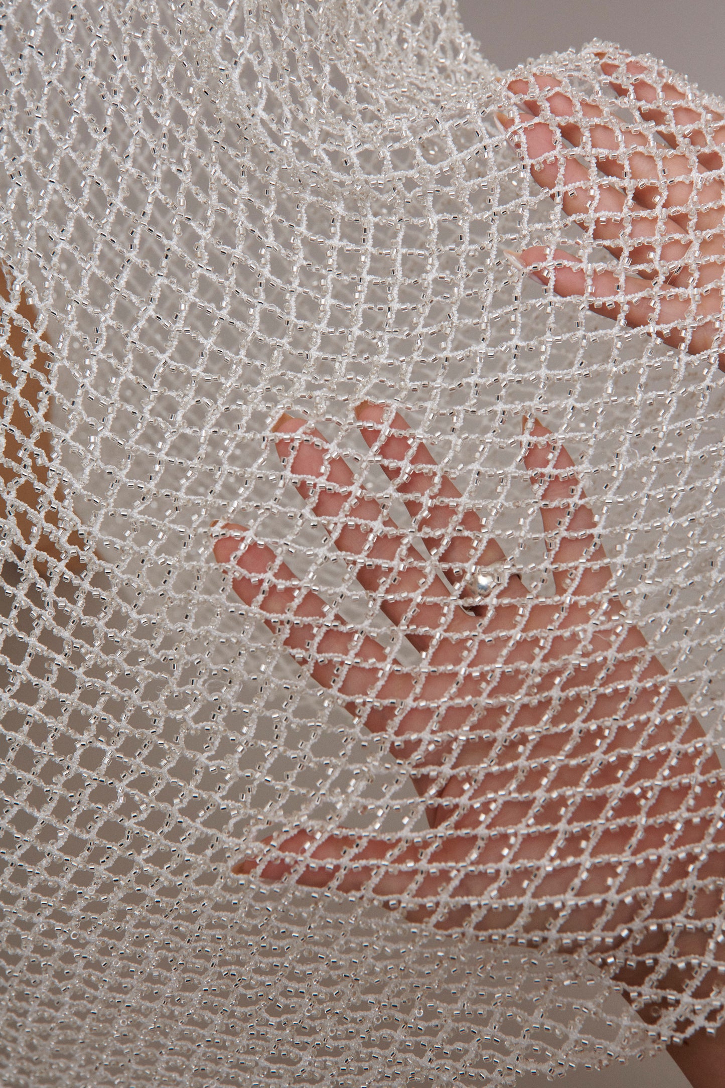 S0564 - EMBROIDERY NET WITH SILVER BEADS