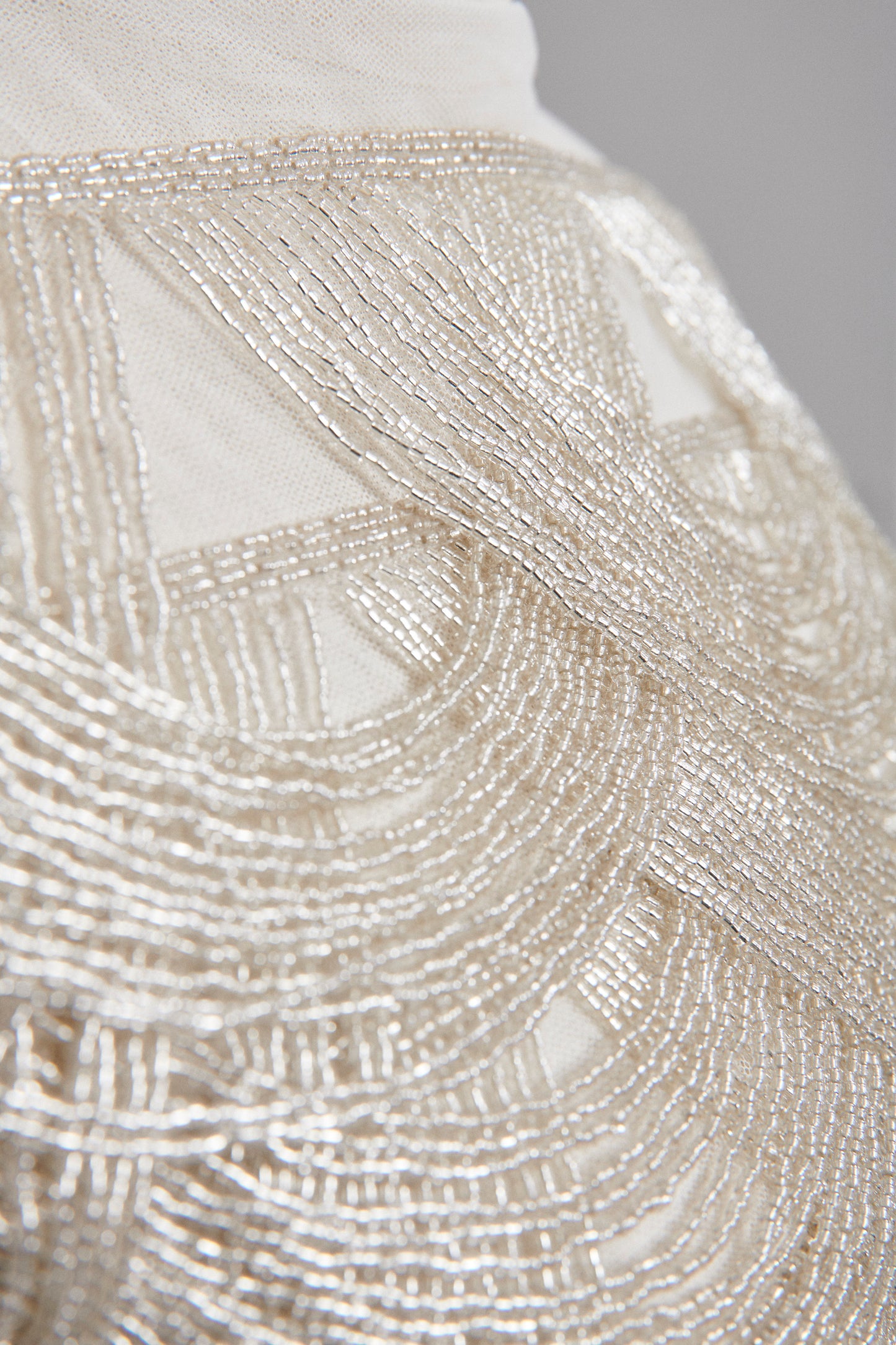 S0586 SILVER - EMBROIDERY TULLE WITH SILVER BEADS