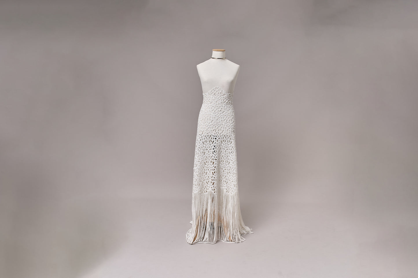 S0713 - Cotton guipure with fringe, embroidered with silver beads