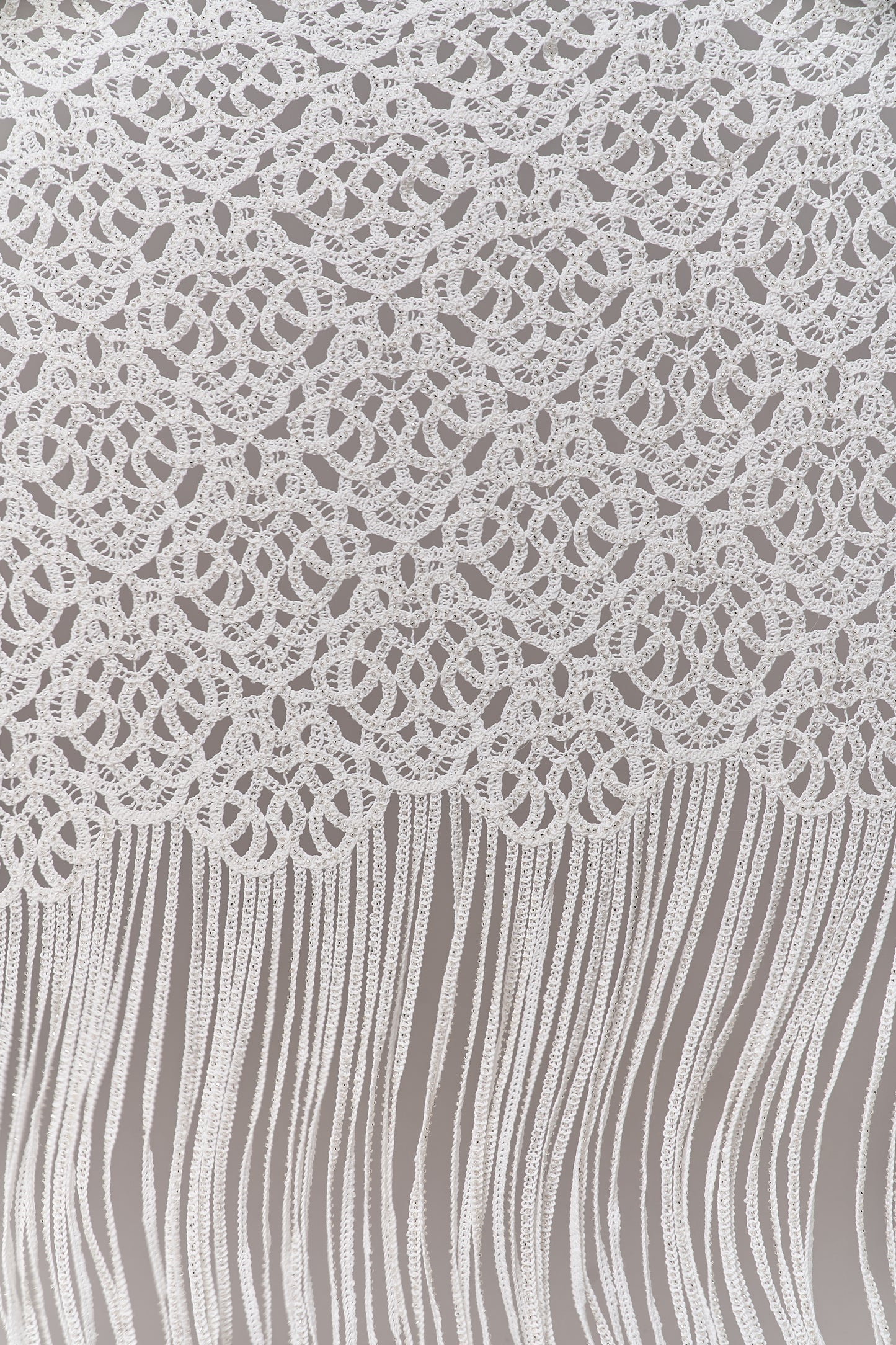 S0713 - Cotton guipure with fringe, embroidered with silver beads
