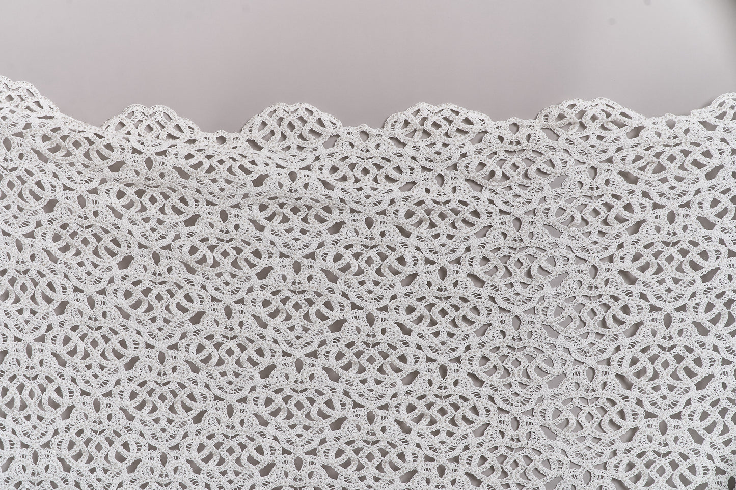 S0713 - Cotton guipure with fringe, embroidered with silver beads
