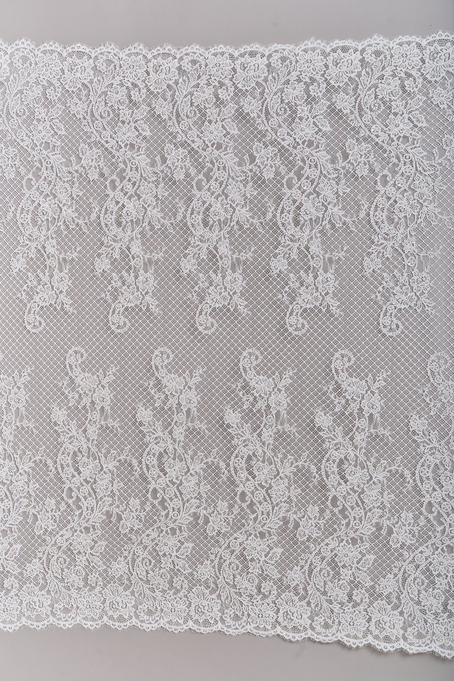 S0678 - Embroidered lace with off-white bugle, transparent rhinestones, and transparent sequins
