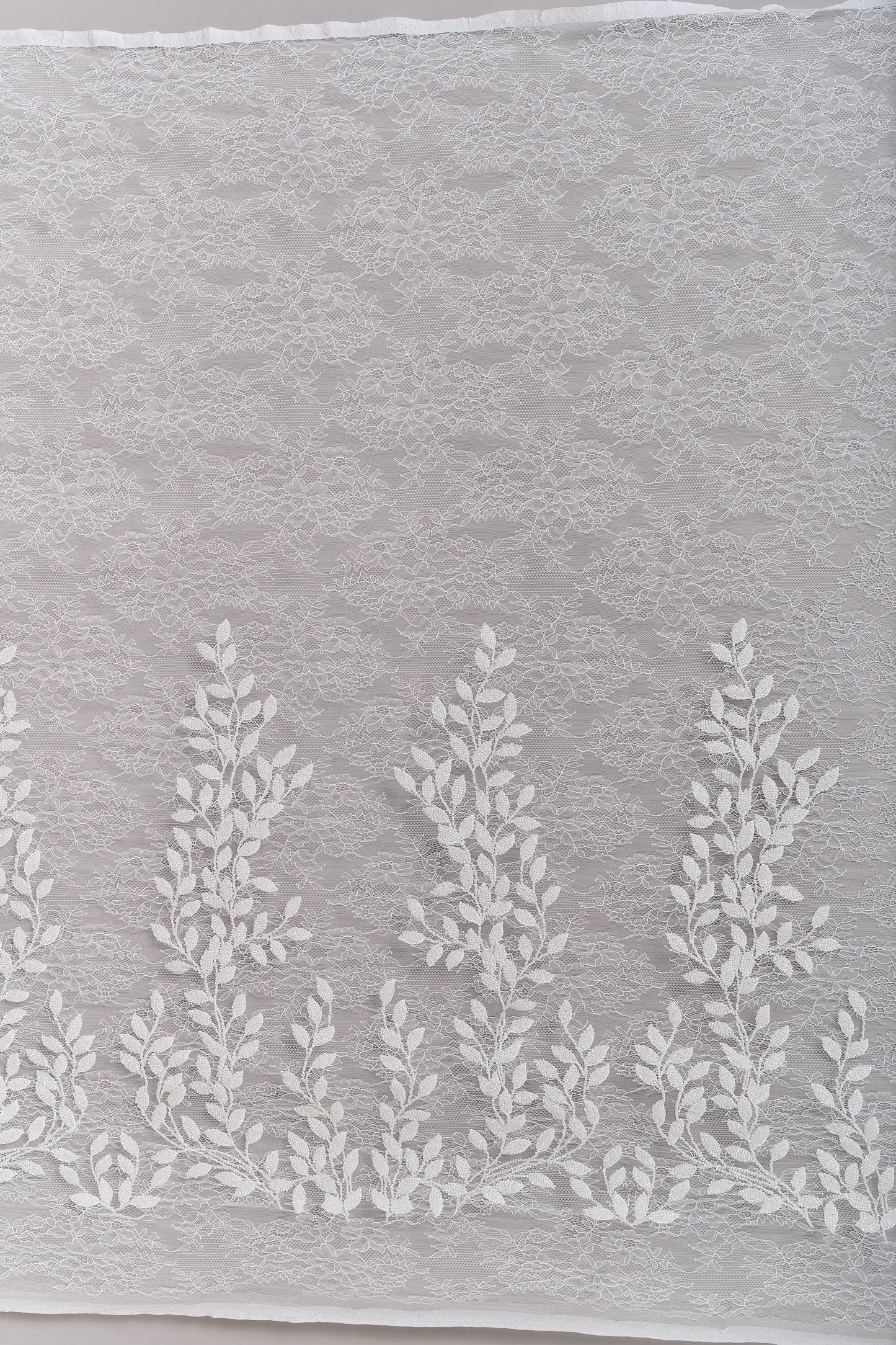 S0702 - Embroidered lace with off-white beads