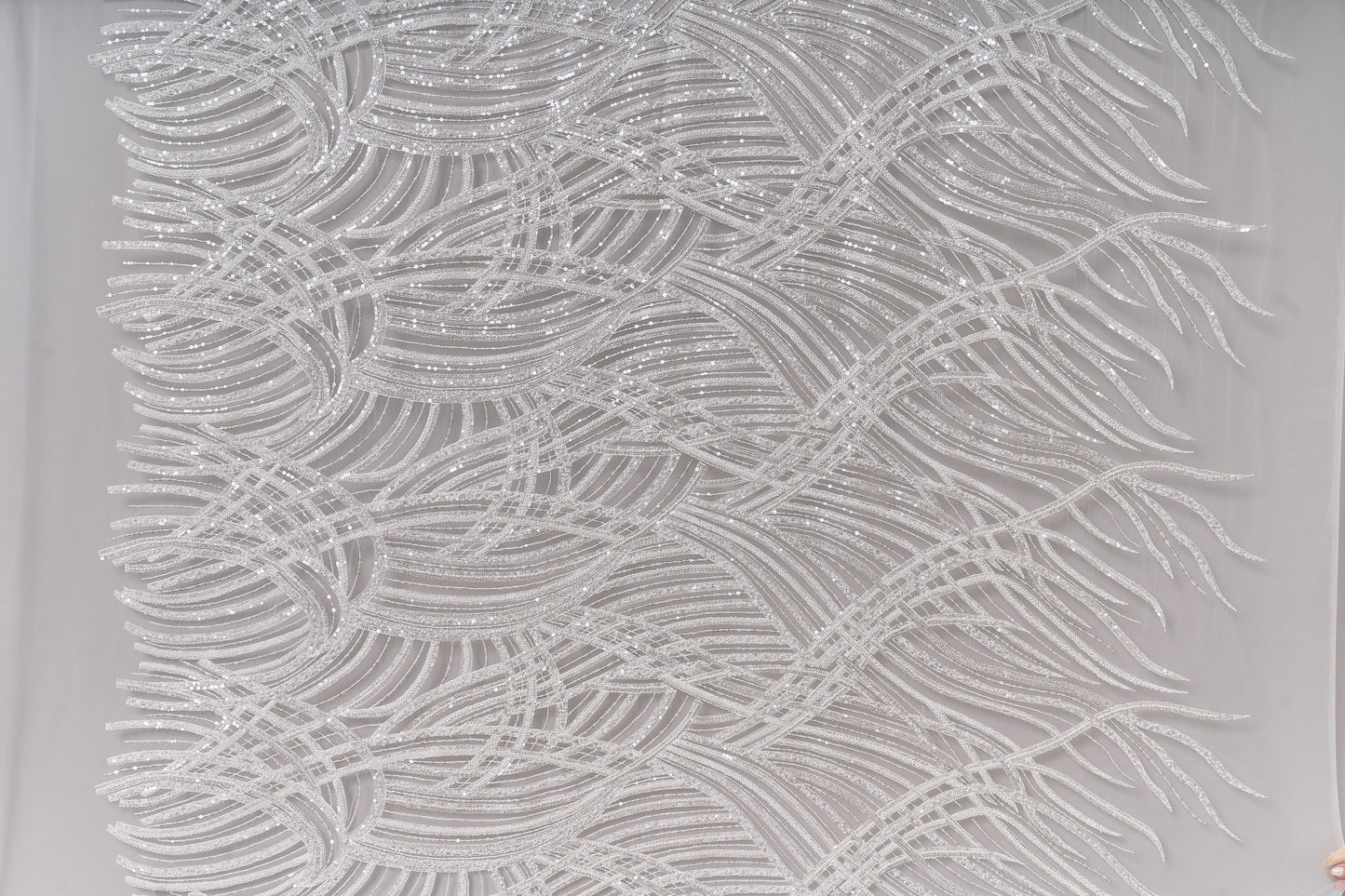S0693 - Embroidered tulle with off-white beads and transparent sequins
