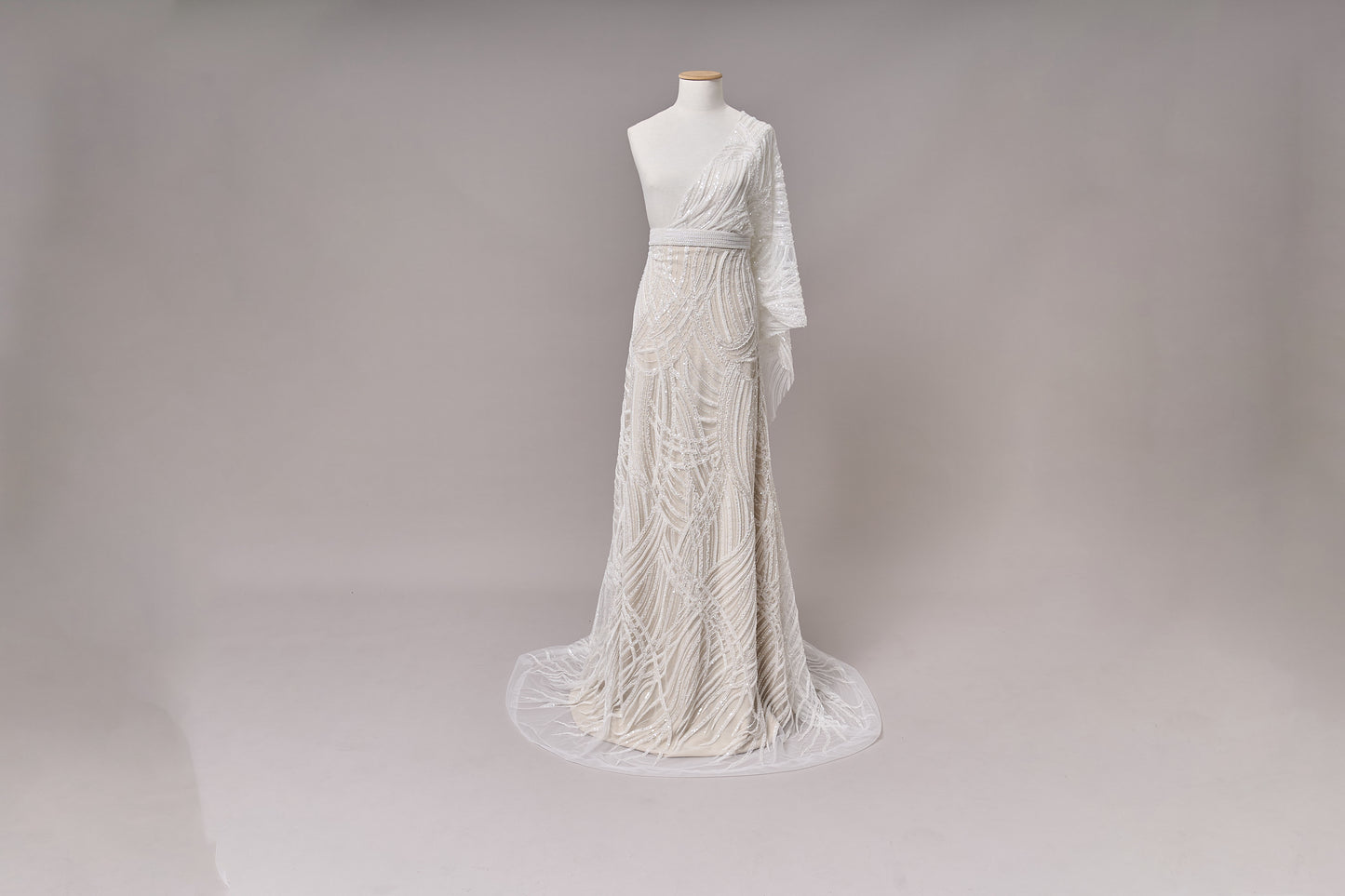 S0693 - Embroidered tulle with off-white beads and transparent sequins