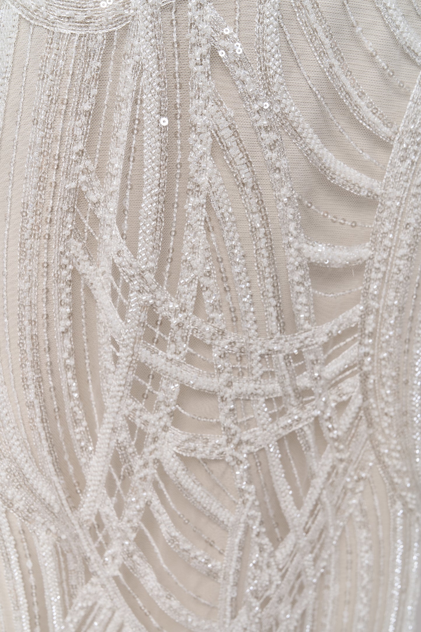 S0693 - Embroidered tulle with off-white beads and transparent sequins