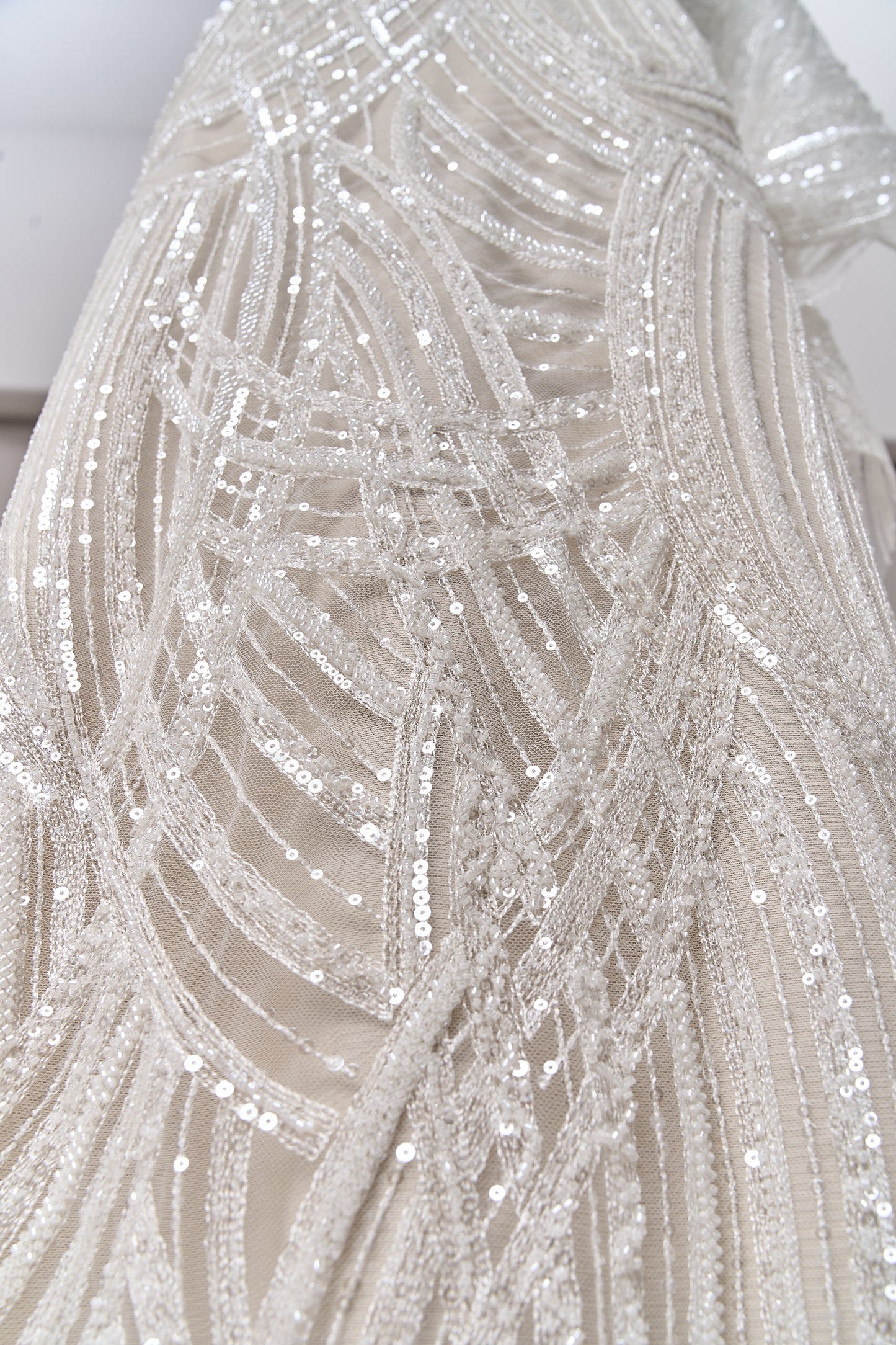 S0693 - Embroidered tulle with off-white beads and transparent sequins