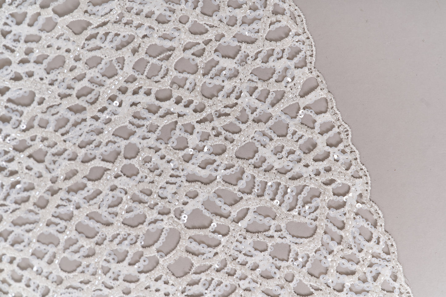S0687 - Embroidered netting with matte off-white sequins and off-white beads