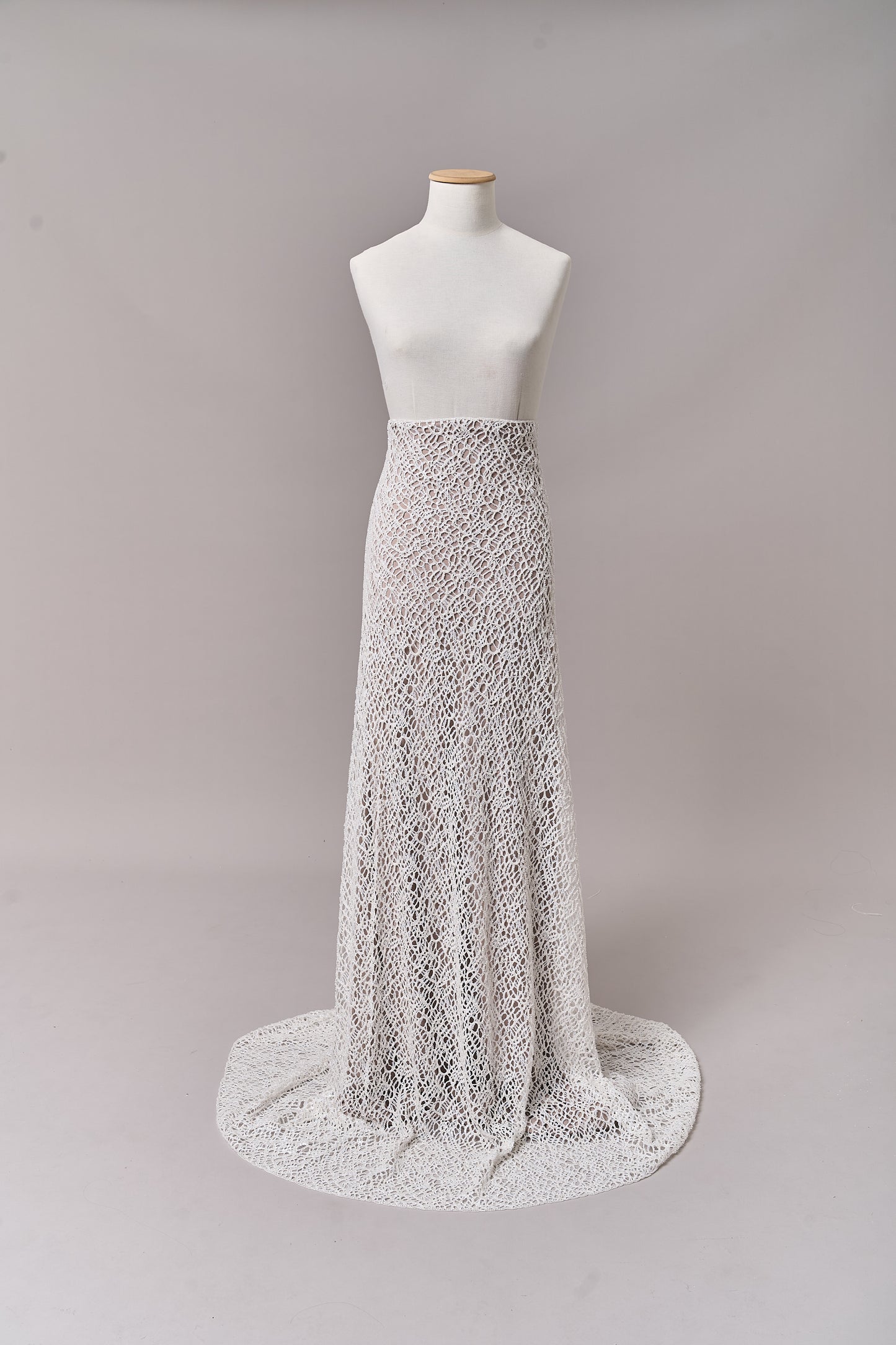 S0687 - Embroidered netting with matte off-white sequins and off-white beads