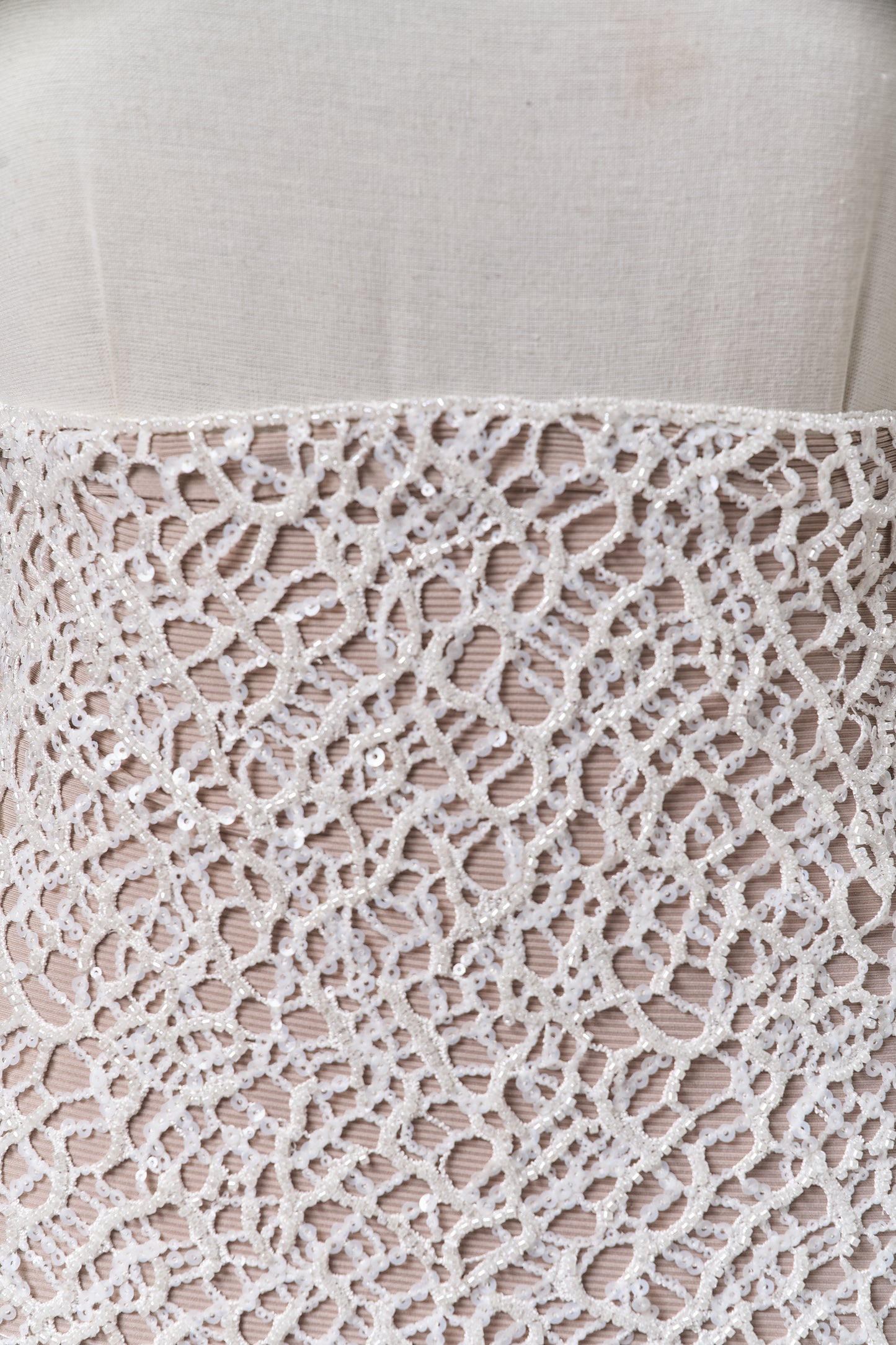 S0687 - Embroidered netting with matte off-white sequins and off-white beads