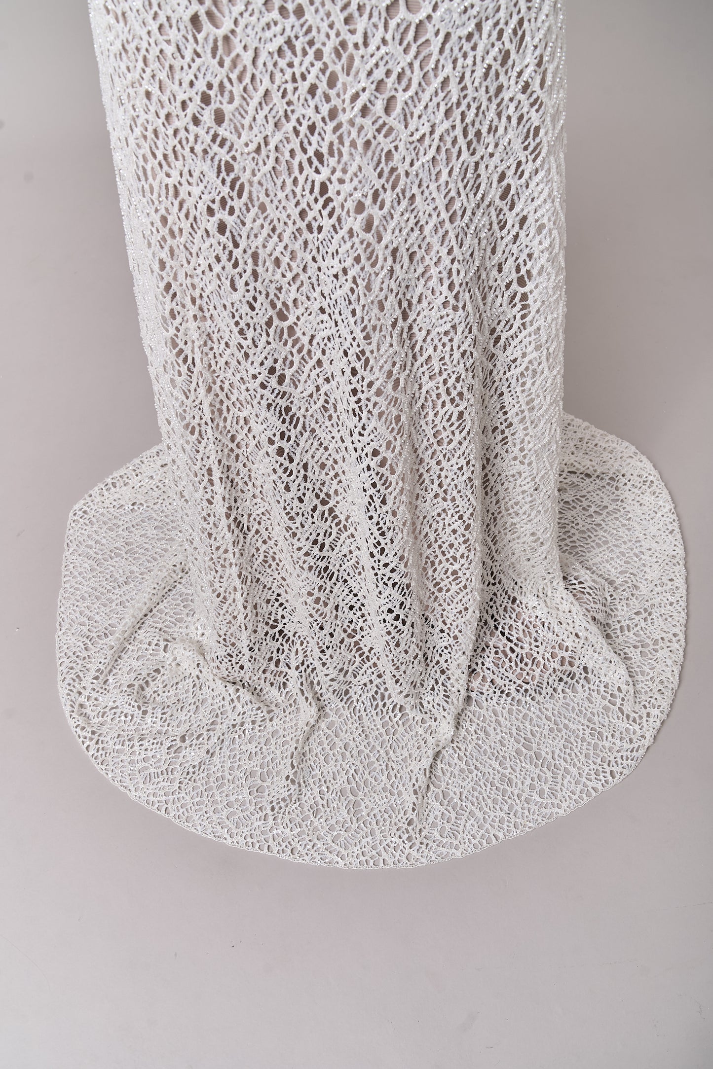 S0687 - Embroidered netting with matte off-white sequins and off-white beads