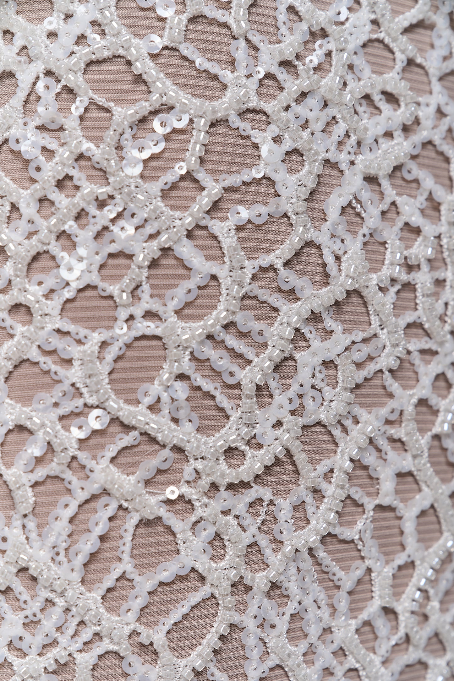S0687 - Embroidered netting with matte off-white sequins and off-white beads
