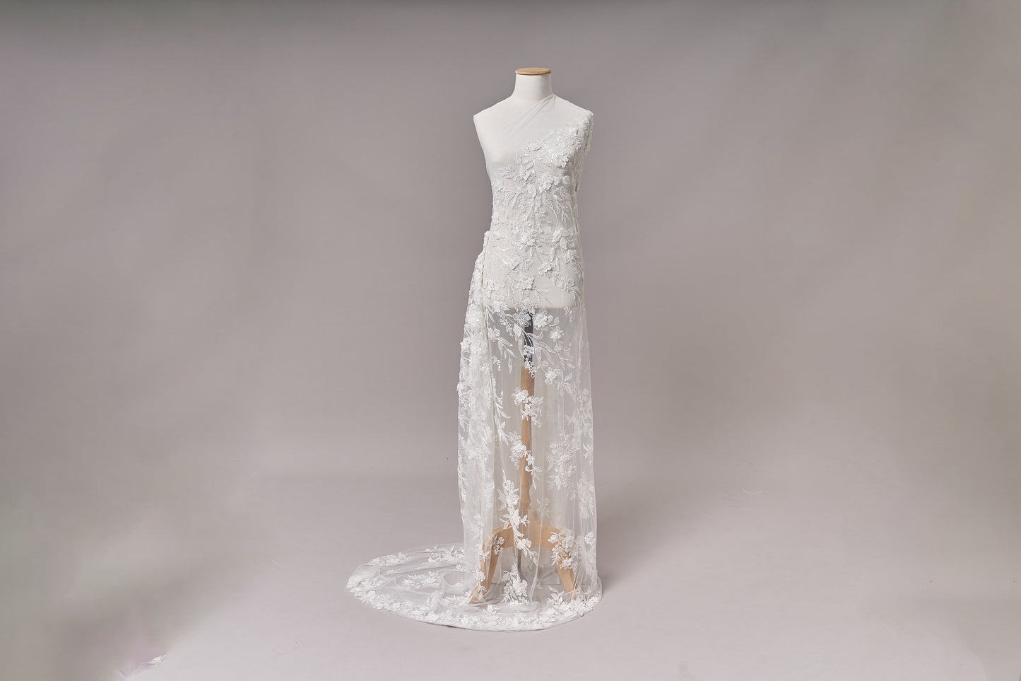 S0683 - Embroidered tulle with 3D flowers, off-white beads, transparent and silver sequins