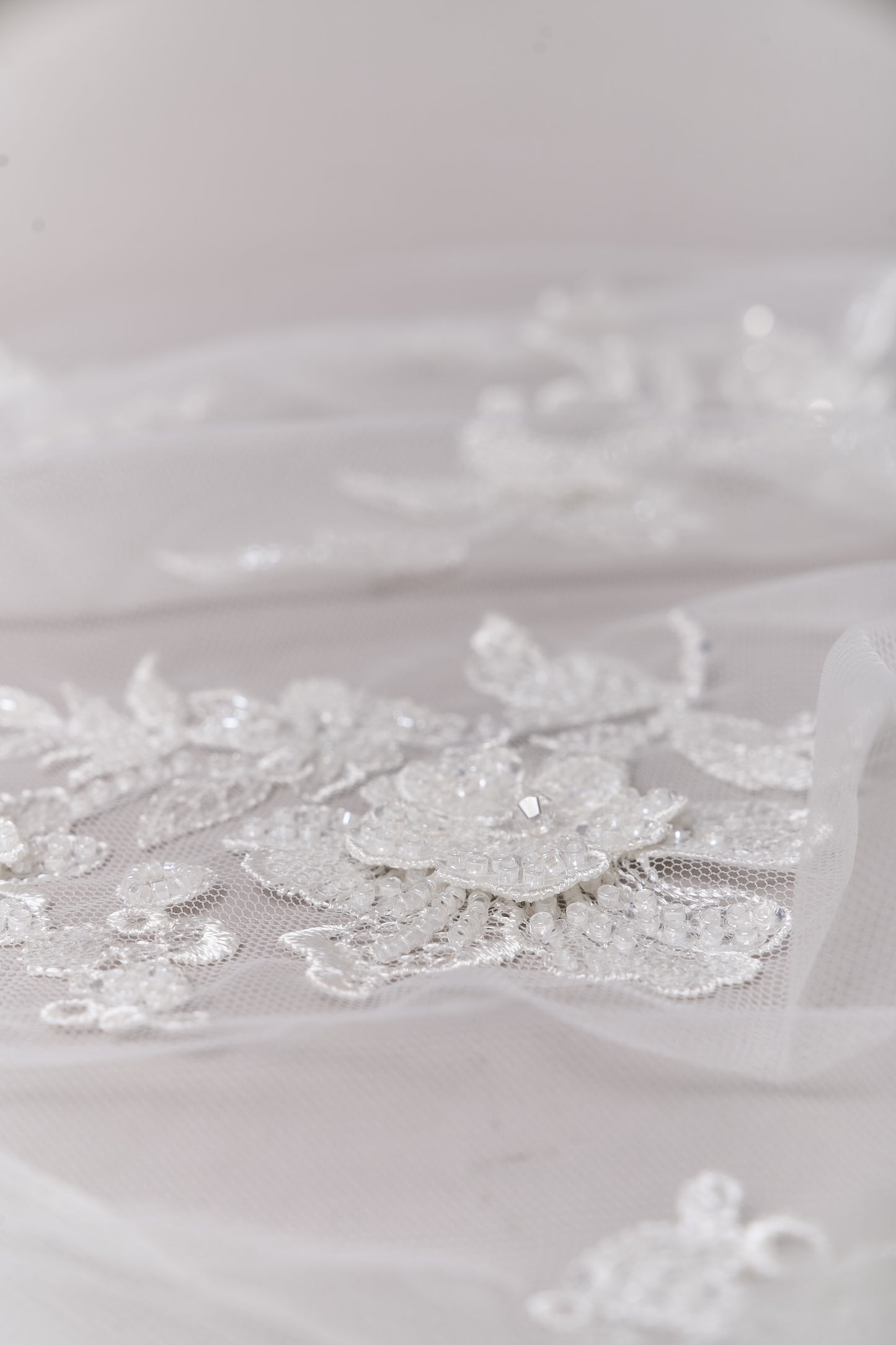 S0683 - Embroidered tulle with 3D flowers, off-white beads, transparent and silver sequins
