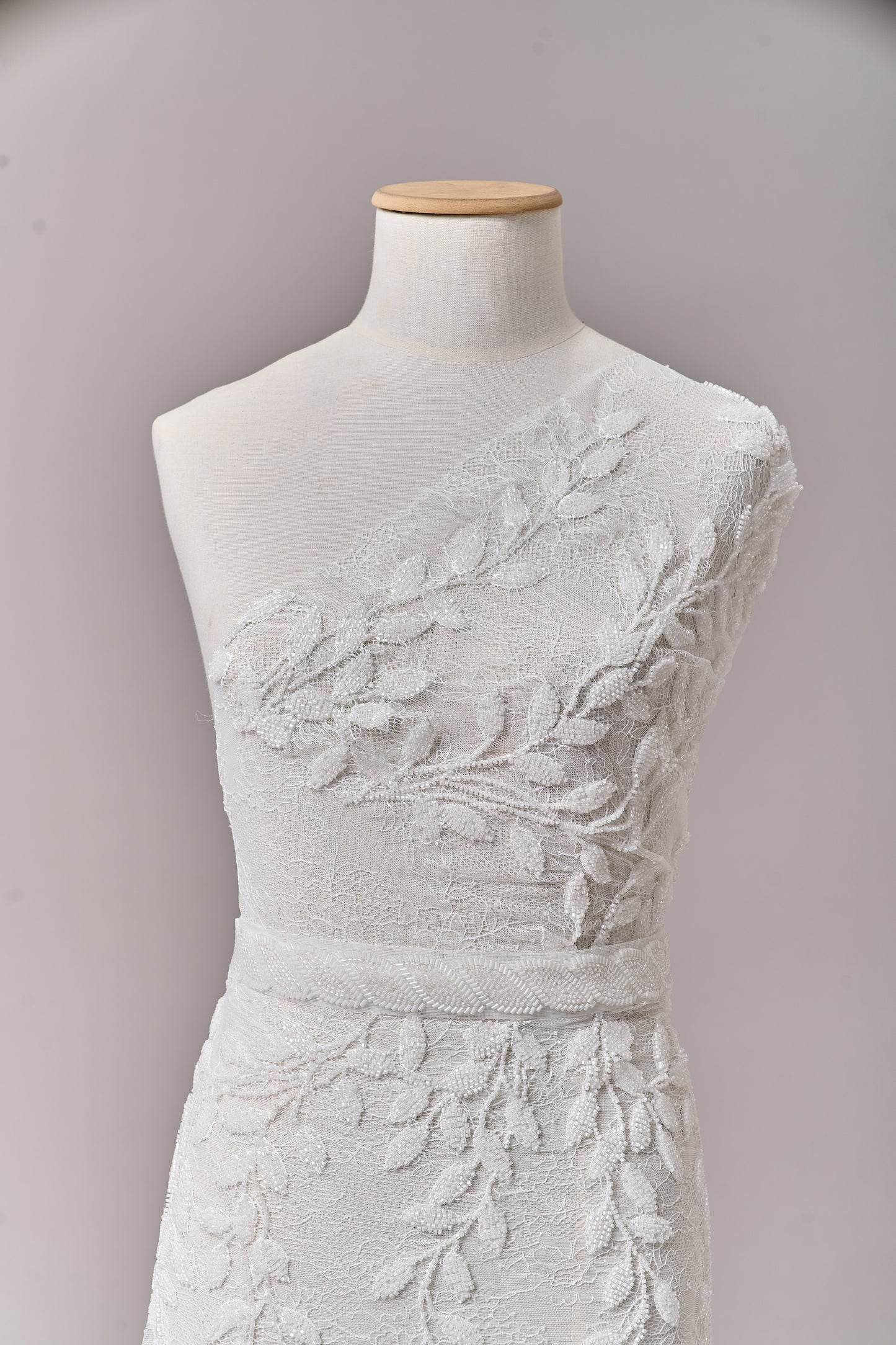 S0702 - Embroidered lace with off-white beads